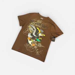 Ed Hardy Eagle Dragon Graphic T-shirt Mens MEDIUM M Cocoa Tee Top NEW